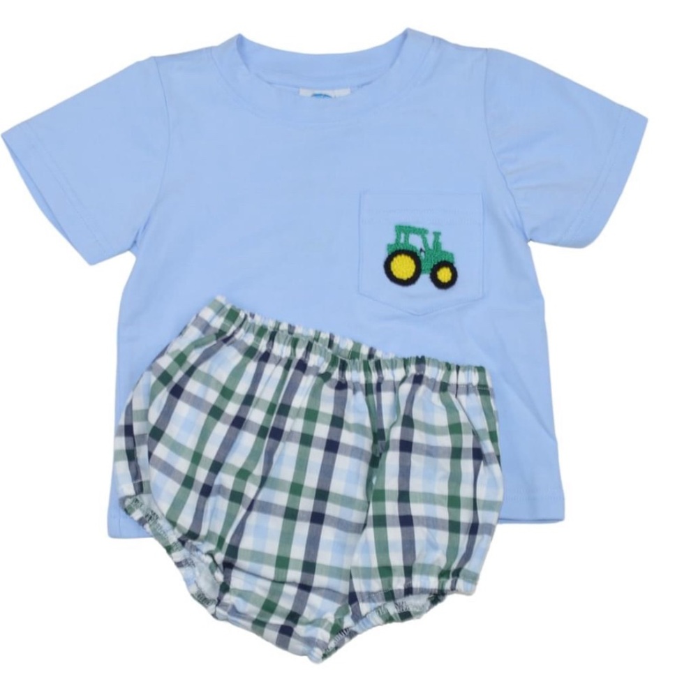 Tractor Set- Hand Smocked Shirt and Diaper Cover